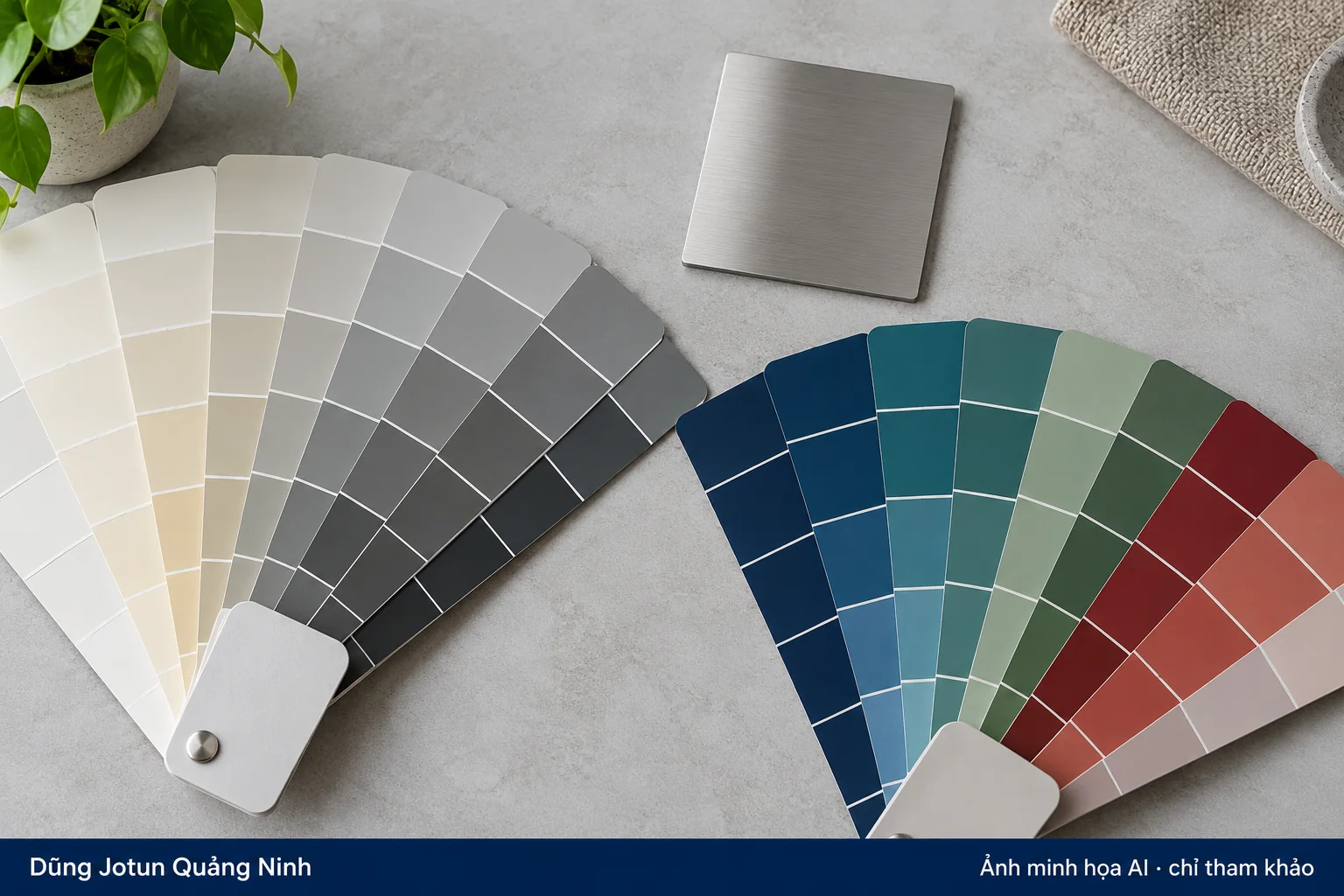 Hai quạt màu mô phỏng, không phải bảng RAL hoặc Jotun Marine chính thức.