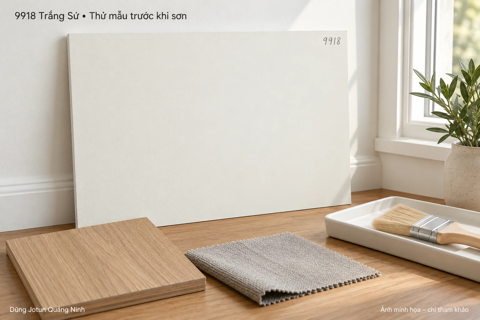 Minh họa nội thất: Thử màu 9918 Trắng Sứ trước khi sơn nội thất: quy trình 5 bước