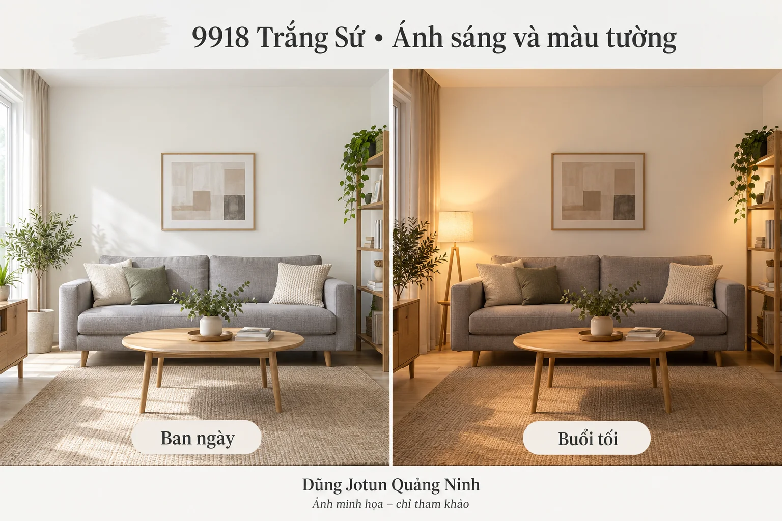Minh họa nội thất: Vì sao 9918 Trắng Sứ nhìn khác giữa ban ngày và buổi tối?