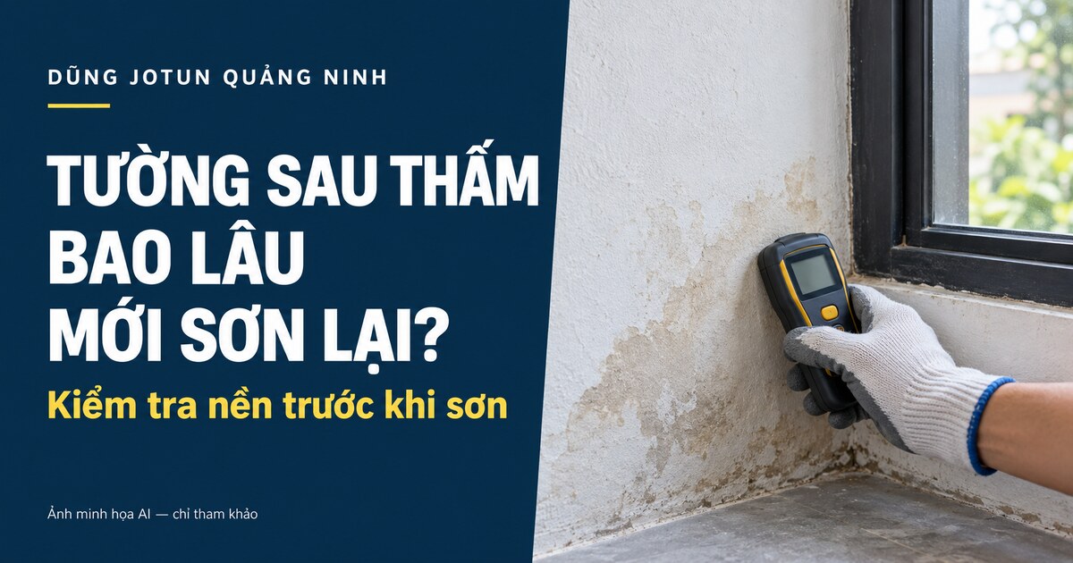Minh họa kiểm tra tường có dấu ố bằng máy đo độ ẩm; không phải ảnh khảo sát công trình thật.
