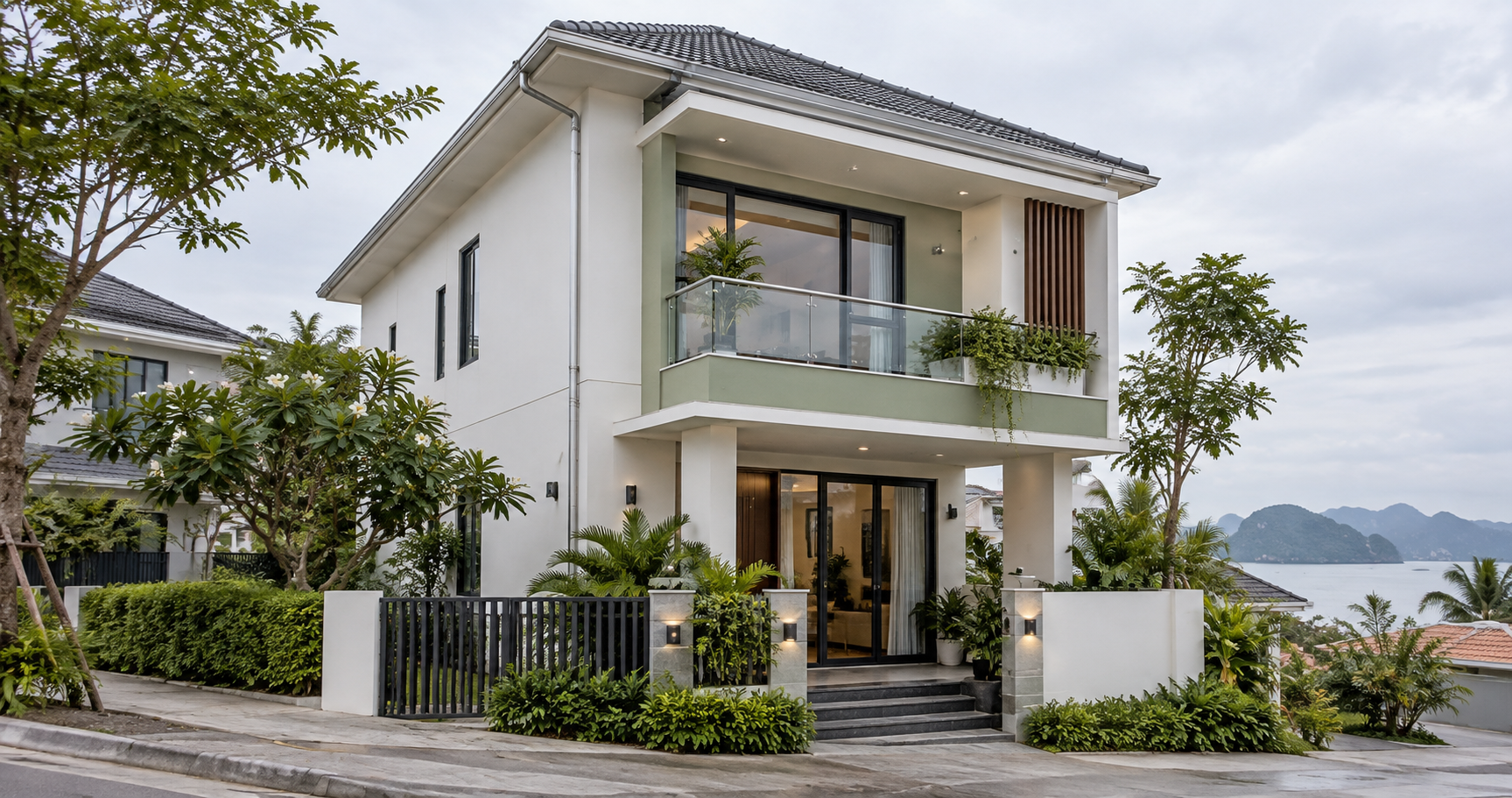 Mặt ngoài ngôi nhà và các vùng tường trong cảnh minh họa AI