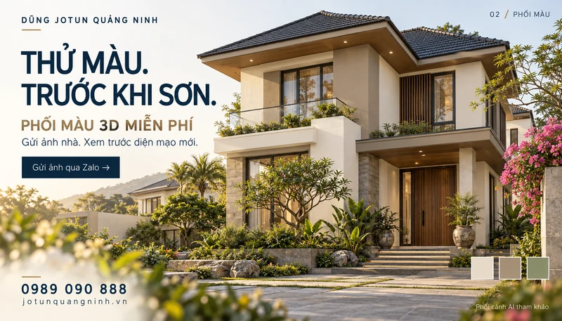 Thử màu trước khi sơn: phối cảnh nhà minh họa AI cho dịch vụ phối màu 3D miễn phí của Dũng Jotun Quảng Ninh
