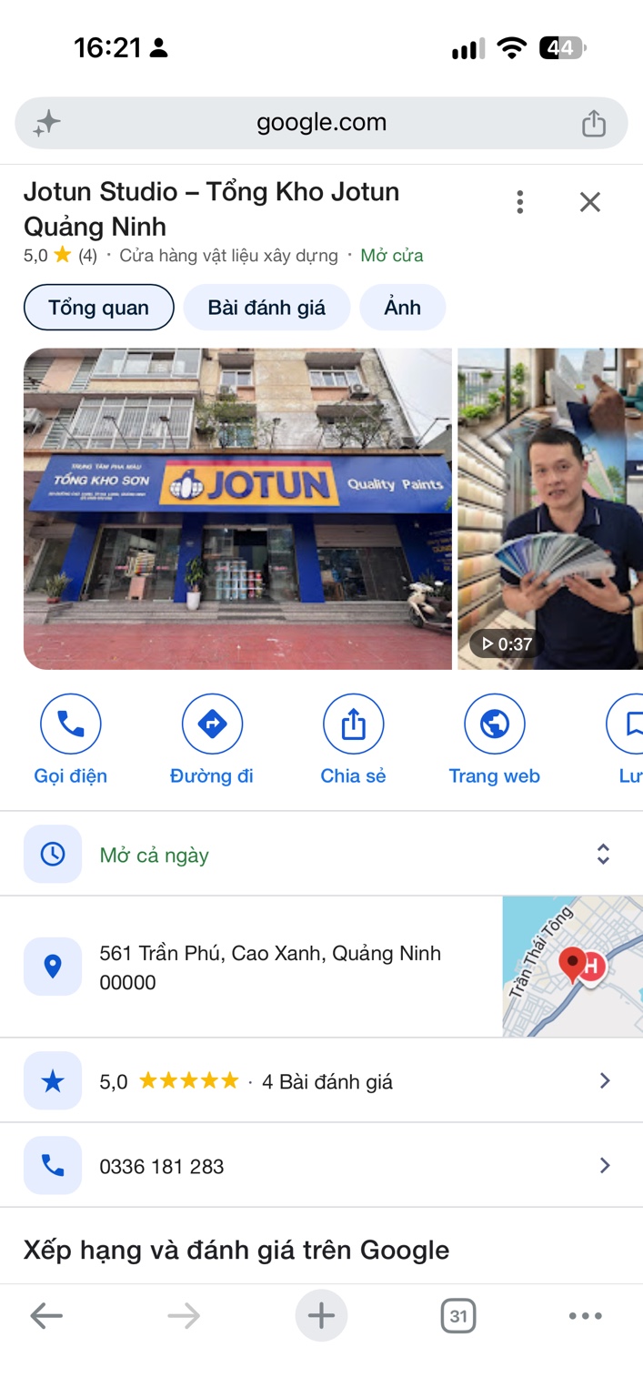 Mặt tiền Tổng Kho Sơn Jotun trong ảnh Google Maps do cửa hàng cung cấp